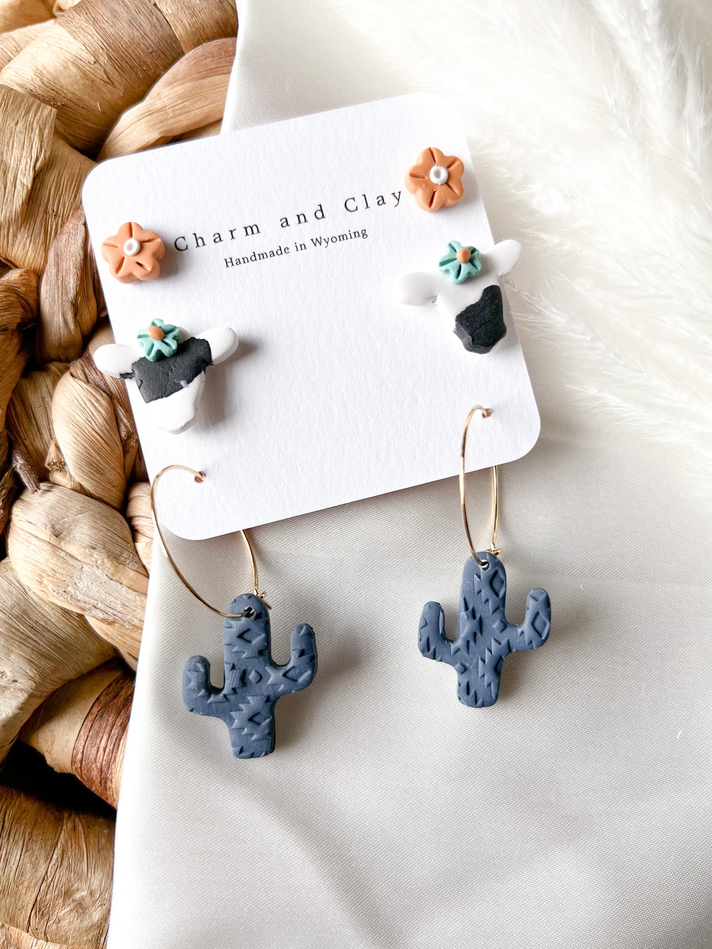 The Boho Cow floral - clay earring stud pack